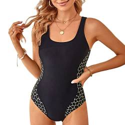 TcIFE Damen Badeanzug Sport Bauchweg Einteiliger Bademode Schwimmanzug Racerback Push Up Badeanzüge Figurformend Swim Suit Monokini, Schwarz Grün, XXL von TcIFE