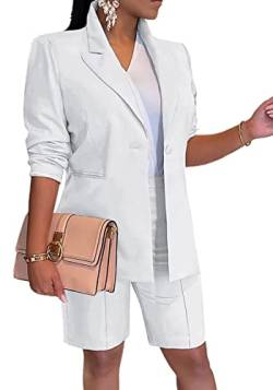 Tcremisa Damen 2 Stück Outfits Langarm Single Button Blazer und Split Hohe Taille Minirock Set Büroanzüge, 00white, X-Groß von Tcremisa