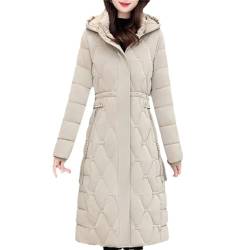 Damen Lang Parka Modisch Verdickte Warme Baumwolle Mantel Damen Wintermantel Mit Kapuze, beige, 50 von Tdvcpmkk