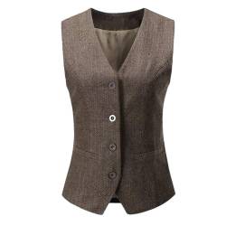 Tdvcpmkk Damen V-Ausschnitt Anzugweste Retro Fischgräten-Tweed Kleid Weste Jacke, braun, 38 von Tdvcpmkk