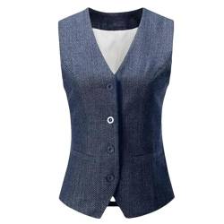 Tdvcpmkk Damen V-Ausschnitt Anzugweste Retro Fischgräten-Tweed Kleid Weste Jacke, marineblau, 46 von Tdvcpmkk