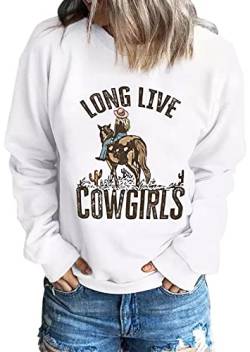 Teaaha Long Live Cowgirls Sweatshirt Damen Reiter Western Vintage Country Southern Cactus Graphic Shirt Pullover, Wei?/opulenter Garten, M von Teaaha