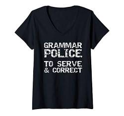 Damen Distressed English Teacher Gift for Men Funny Grammar Police T-Shirt mit V-Ausschnitt von Teacher Shirts & Teaching Gifts Design Studio