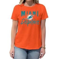 Team Fan Apparel NFL Damen Paintbrush Relaxed Fit Unisex T-Shirt - Stoff für einen entspannten & bequemen Fußballspieltag, Miami Delfine – Orange, M von Team Fan Apparel