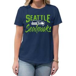 Team Fan Apparel NFL Damen Paintbrush Relaxed Fit Unisex T-Shirt - Stoff für einen entspannten & bequemen Fußballspieltag, Seattle Seahawks – Marineblau, M von Team Fan Apparel