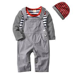 Tearfuty 3Stück Baby Jungen Outfits Kleidungs-Sets Gestreifter Strampler + Hosenträger + Gestreifte Mütze （12-18 Monate） von Tearfuty