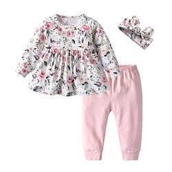 Tearfuty Baby Mädchen Outfits Mädchen Floral gedruckt Langarm Top Hose 3pcs Kleidung Set für Baby Mädchen Rosa (2-3 Jahre) von Tearfuty
