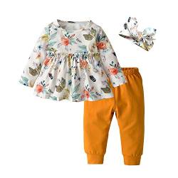 Tearfuty Baby Mädchen Outfits Mädchen Floral gedruckt lange Ärmel Top Hose 3pcs Kleidung Set für Baby Mädchen Orange (12-18 Monate) von Tearfuty