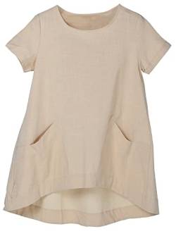 Tebreux Damen Sommer Tunika Tops Baumwolle Leinen T-Shirt Rundhals Kurzarm Strand Minikleid Beige XL von Tebreux