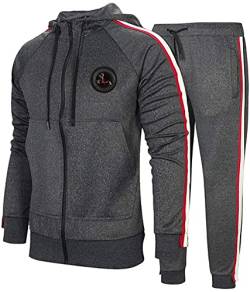 Tebreux Herren Jogginganzug Langarm Trainingsanzug Männer Anzug Sportanzug Reißverschluss Freizeitanzug Dunkelgrau X-Large von Tebreux