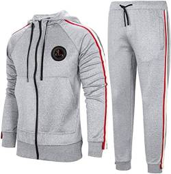 Tebreux Herren Jogginganzug Langarm Trainingsanzug Männer Anzug Sportanzug Reißverschluss Freizeitanzug Hellgrau X-Large von Tebreux