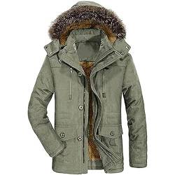 Tebreux Herren Winterjacke Winter Parka Jacken Kapuze Wintermantel Warme Gefütterte Winterparka mit Kunstfell Armeegrün Large von Tebreux