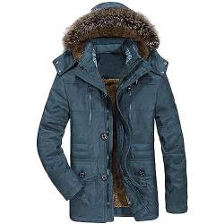 Tebreux Herren Winterjacke Winter Parka Jacken Kapuze Wintermantel Warme Gefütterte Winterparka mit Kunstfell Marineblau Medium von Tebreux