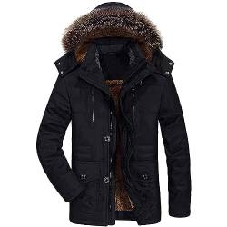 Tebreux Herren Winterjacke Winter Parka Jacken Kapuze Wintermantel Warme Gefütterte Winterparka mit Kunstfell Schwarz Large von Tebreux