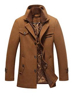 Tebreux Herren Wintermantel mit Erbsen-Motiv, schmale Passform, einreihig, kurz, Wolljacke, Trenchcoat - khaki - Groß von Tebreux