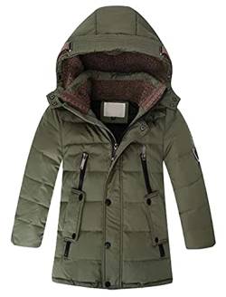 Tebreux Jungen Jacke Winterjacke Mädchen Mantel Kinder Verdickte Steppjacke Winter Warm Daunenjacke mit Kapuze Armeegrün 120-130 von Tebreux