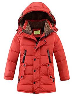 Tebreux Jungen Jacke Winterjacke Mädchen Mantel Kinder Verdickte Steppjacke Winter Warm Daunenjacke mit Kapuze Rot 120-130 von Tebreux