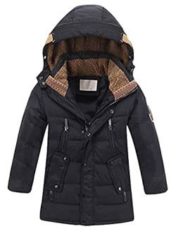 Tebreux Jungen Jacke Winterjacke Mädchen Mantel Kinder Verdickte Steppjacke Winter Warm Daunenjacke mit Kapuze Schwarz 140-150 von Tebreux