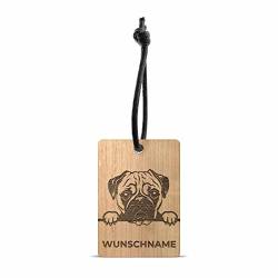 TecTonia Holz Gravur Schlüsselanhänger Mops | Wunschtext personalisierbar + wählbarer Hund | Nussholz - Kirsche - Eichenholz | tolle Geschenkidee für Tierliebhaber (Eiche) von TecTonia