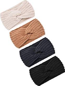 TecUnite 4 Stück Klumpig Stricken Stirnbänder Winter Geflochten Stirnband Ohrwärmer Häkeln Kopf Wickel für Damen Mädchen (Farbe Set 9) von TecUnite