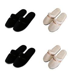 Teceyfeet 4 Paar Slipper Hotelslipper Frottierslipper Hausschuhe mit Geschlossenen Zehen Universalgröße 28.5 * 11cm Gästepantoffeln Waschbar Gästehausschuhe Set für Damen und Herren von Teceyfeet