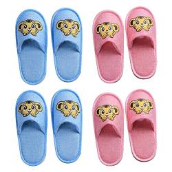 Teceyfeet 4 Paare Kinder Hausschuhe, 22cm Einwegslipper Pantoffeln Hausschuhe Rutschfeste Gästepantoffeln,Hotelslipper Frottierslipper für Junge Mädchen von Teceyfeet