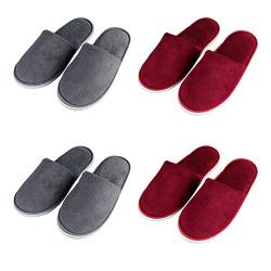 Teceyfeet 4 Paars Gästehausschuhe Set, Hotelslipper Hausschuhe Set Hochwertig Waschbar Hotelslipper Geschlossen Zehen Badeslipper für Damen 28 * 11cm,Herren 29.5 * 11.5cm von Teceyfeet