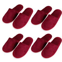 Teceyfeet 4 Paars Gästehausschuhe Set, Hotelslipper Hausschuhe Set Hochwertig Waschbar Hotelslipper Geschlossen Zehen Badeslipper für Damen 28 * 11cm,Herren 29.5 * 11.5cm von Teceyfeet