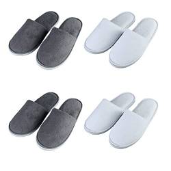 Teceyfeet 4 Paars Gästehausschuhe Set, Hotelslipper Hausschuhe Set Hochwertig Waschbar Hotelslipper Geschlossen Zehen Badeslipper für Damen 28 * 11cm,Herren 29.5 * 11.5cm von Teceyfeet