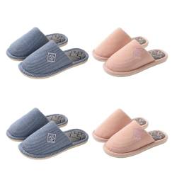 Teceyfeet Gästehausschuhe Set 4 Paar, 4 Größe 38/39 bis 44/45 Hausschuhe Set Gästepantoffel Badelatschen Frottee-Slipper Duschschlappen Filzpantoffeln Hausschuhe Slippers für Damen Herren Kinder von Teceyfeet