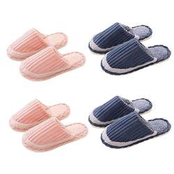 Teceyfeet Hausschuhe Slippers,4 Paare Flauschige Hausschuhe Plüsch Gästehausschuhe Pantoffeln waschbare Warm Slippers Bequeme pantoffeln Rutschfeste Unisex Hausschuhe im Winter von Teceyfeet