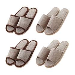 Teceyfeet Hausschuhe Slippers für Damen Herren,4 Paare Gästehausschuhe Set Hausschuhe Gäste Waschbare Flache Pantoffeln rutschfest Pantoffeln Unisex von Teceyfeet