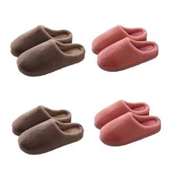 Teceyfeet Hausschuhe Slippers für Damen Herren,4 Paare Hausschuhe für Gäste Gästehausschuhe Pantoffeln Warme Hausschuhe Waschbare Slippers Frottee-Slipper Winter Plüsch Filzpantoffeln von Teceyfeet