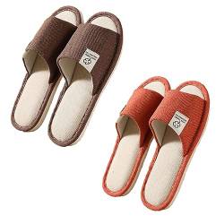 Teceyfeet Unisex Hotelslipper Set, 2 Paare Gästehausschuhe Waschbar Hausschuhe Set Badepantoletten Mann und Frau 29cm /27cm, Rutschfeste Leinen Hausschuhe offener Zeh Pantoffeln Slippers von Teceyfeet