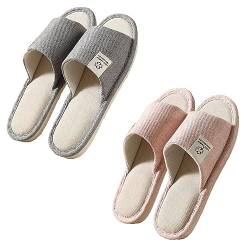 Teceyfeet Unisex Hotelslipper Set, 2 Paare Gästehausschuhe Waschbar Hausschuhe Set Badepantoletten Mann und Frau 29cm /27cm, Rutschfeste Leinen Hausschuhe offener Zeh Pantoffeln Slippers von Teceyfeet