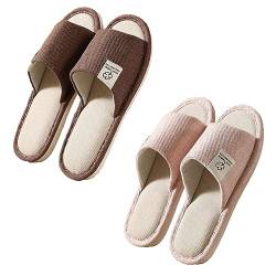 Teceyfeet Unisex Hotelslipper Set, 2 Paare Gästehausschuhe Waschbar Hausschuhe Set Badepantoletten Mann und Frau 29cm /27cm, Rutschfeste Leinen Hausschuhe offener Zeh Pantoffeln Slippers von Teceyfeet