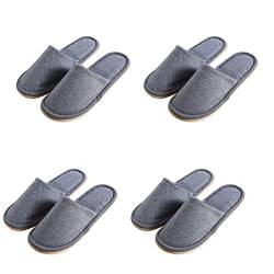 Teceyfeet Unisex Hotelslipper Set, 4 Paar Waschbar Badepantoletten Damen und Herren，Gästehausschuhe Rutschfeste Leinen Hausschuhe offener Zeh Pantoffeln für Spa, Party Gäste, Hotel und Reisen von Teceyfeet