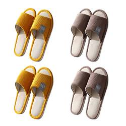 Teceyfeet Unisex Hotelslipper Set, 4 Paar Waschbar Badepantoletten Gästehausschuhe Rutschfeste Hausschuhe offener Zeh Pantoffeln aus Baumwolle und Leinen von Teceyfeet