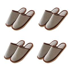 Teceyfeet Unisex Hotelslipper Set, Waschbar Badepantoletten Damen und Herren，Gästehausschuhe Rutschfeste Leinen Hausschuhe offener Zeh Pantoffeln für Spa, Party, Hotel und Reisen,4 Paare von Teceyfeet