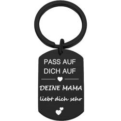 Tecreo Schlüsselanhänger Geschenk Pass Auf Dich Auf. Deine Mama liebt dich sehr Schlüsselanhänger Geburtstag Geschenk Graduierung Geschenk Neue Fahrer Geschenk von Mutter zu Sohn von Tecreo