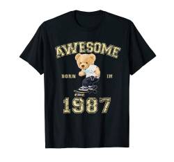 36. Geburtstag Herren Damen 1987 Awesome Teddy Skateboarding T-Shirt von Teddy Bär Skateboarding Awesome Geburtstagsshirt