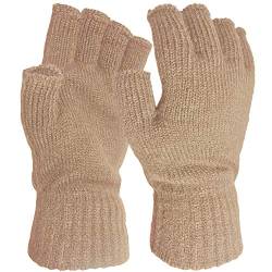 Damen Super Soft Warm Fine Knit Thermo Fingerlose Winter Handschuhe Gr. One size, beige von TeddyT's