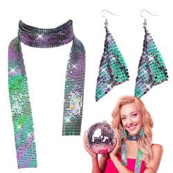 Tedious Disco-Kostümzubehör,Disco-Party-Kostümzubehör | Lange Tropfenohrringe mit glitzerndem Schal und Quasten-Pailletten,Party-Outfit für Festivals, Disco-Accessoires für Frauen von Tedious