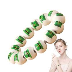 Tedious St. Patrick's Holzperlen-Armband,St. Patrick's Day Charm,Hutmuster Holzperlen Armband Schmuck - Glücksarmband für Mädchen, St. Patrick's Day-Kostüm, irisches Feiertags-Perlenarmband für Frauen von Tedious