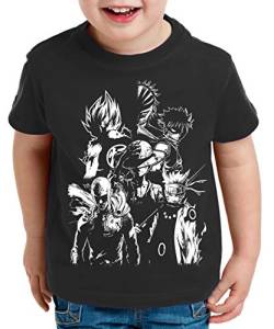 Heroes One Manga Helden Kinder T-Shirt Anime Piece, Kinder T-Shirt Größe:134-146 (9-11 Jahre), Kinder Farben:Schwarz von Tee Kiki