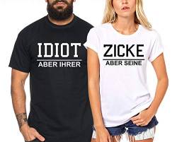 Idiot Zicke - T-Shirt Damen und Herren - 2 Stück - Couple-Shirt Geschenk Set für Verliebte - Partner-Geschenke - Bestes Geburtstagsgeschenk - Partnerlook Schwarz von Tee Kiki