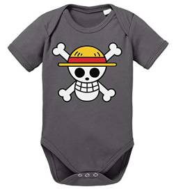 Logo Straw Hat One Baby Strampler Piece Bio Baumwolle Body Jungen & Mädchen 0-12 Monate, Größe:62/2-3 Monate, Farbe:Dunkel Grau von Tee Kiki