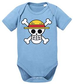 Logo Straw Hat One Baby Strampler Piece Bio Baumwolle Body Jungen & Mädchen 0-12 Monate, Größe:74/7-9 Monate, Farbe:Babyblau von Tee Kiki