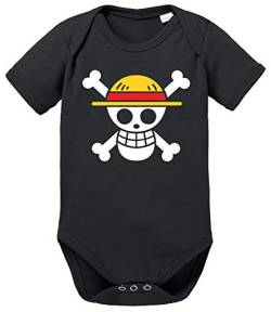 Logo Straw Hat One Baby Strampler Piece Bio Baumwolle Body Jungen & Mädchen 0-12 Monate, Größe:74/7-9 Monate, Farbe:Schwarz von Tee Kiki