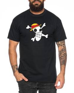 Logo verzerrt - Herren T-Shirt Straw Hat Luffy Zoro One Monkey D. Pirat Ace Piece Goku Anime Ruffy, Größe:M, Farbe:Schwarz von Tee Kiki